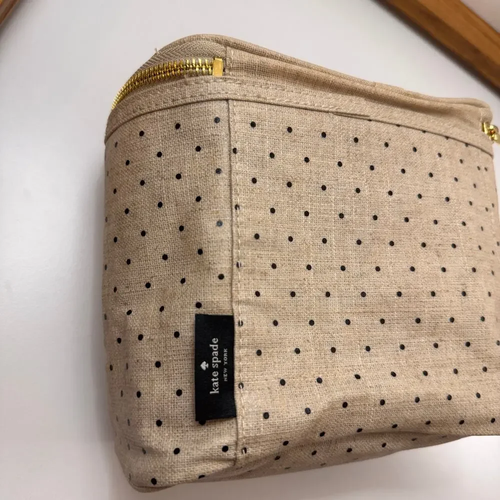KATE SPADE Out To Lunch Handbag Beige Tone Polka Dots Insulated Lunch Tote Bag
